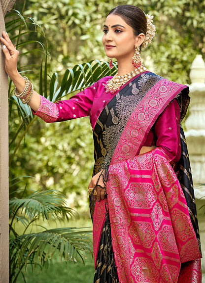 Black Banarasi Silk Weaving Work Occasional Wear Saree SW708822