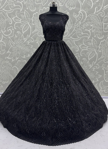 Black Net Sequins Work  Wedding Wear Lehenga Choli SW434007