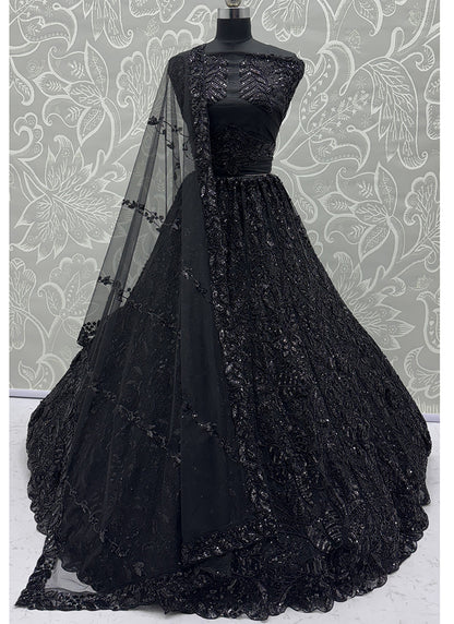Black Net Thread Work Wedding Wear Lehenga Choli SW685400