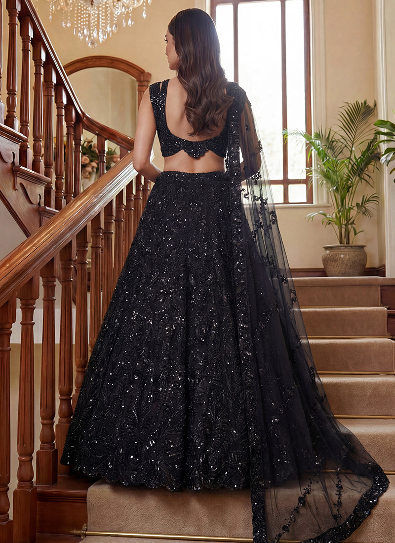 Black Net Thread Work Wedding Wear Lehenga Choli SW685400