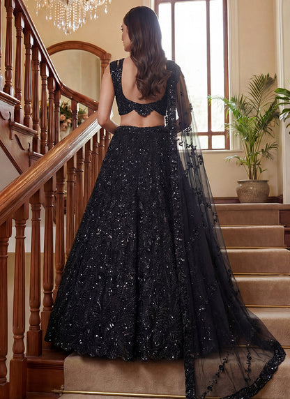 Black Net Thread Work Wedding Wear Lehenga Choli SW685400