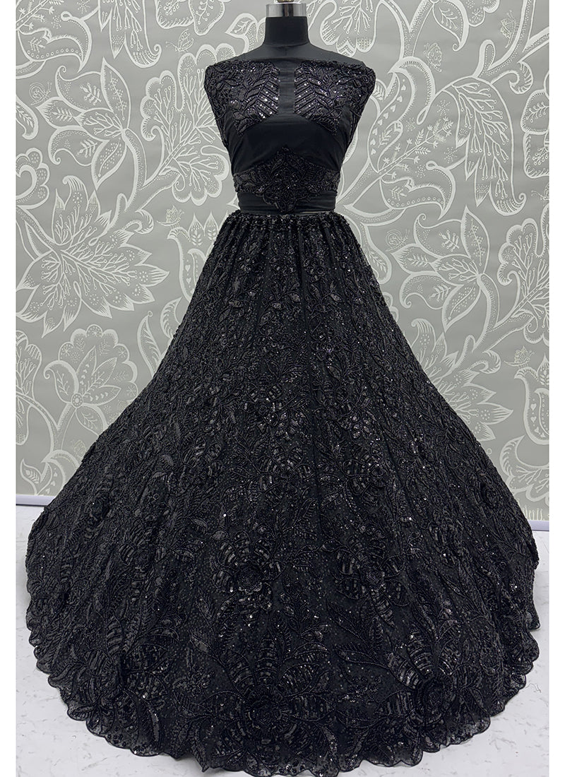 Black Net Thread Work Wedding Wear Lehenga Choli SW685400