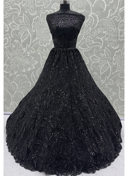 Black Net Thread Work Wedding Wear Lehenga Choli SW685400