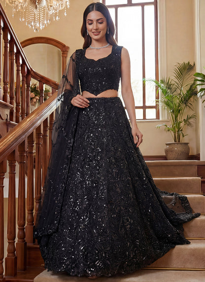 Black Net Thread Work Wedding Wear Lehenga Choli SW685400