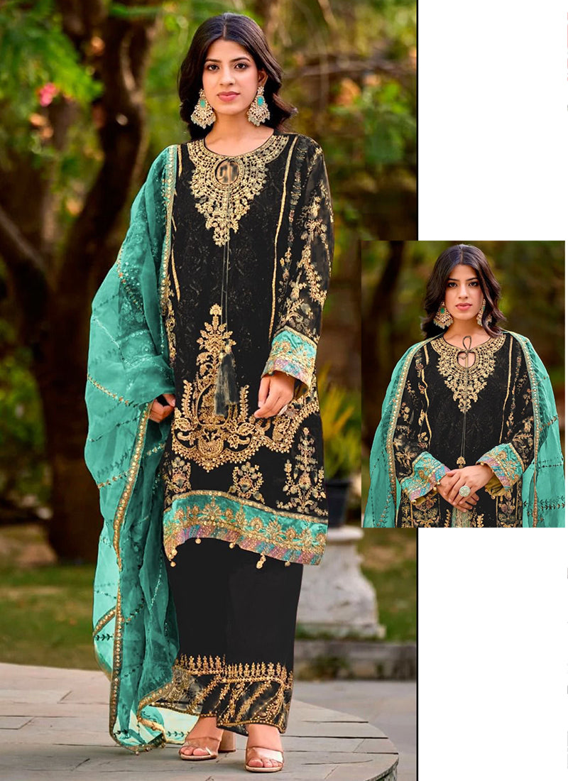 Black Organza Embroidery Work Eid Wear Pakistani Suit SW525621