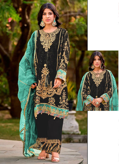 Black Organza Embroidery Work Eid Wear Pakistani Suit SW525621