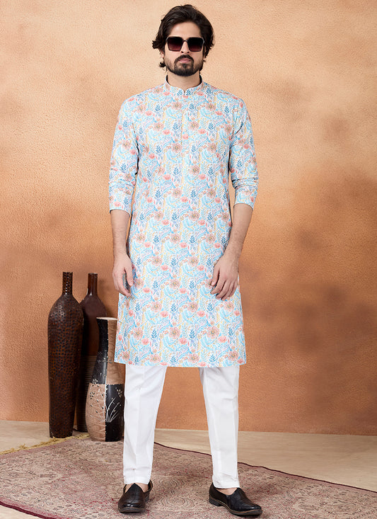 Blue Art Silk Pattern Pcs Festival Wear Readymade Kurta Pajama SW104555