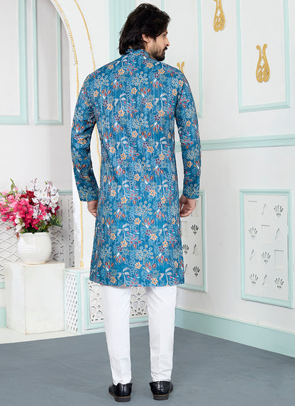 Blue Art Silk Pattern Pcs Festival Wear Readymade Kurta Pajama SW256819