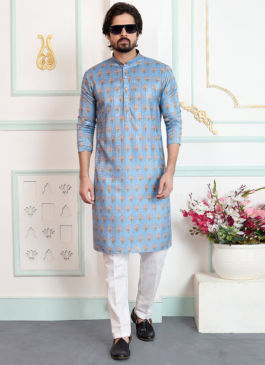 Blue Art Silk Pattern Pcs Festival Wear Readymade Kurta Pajama SW832963