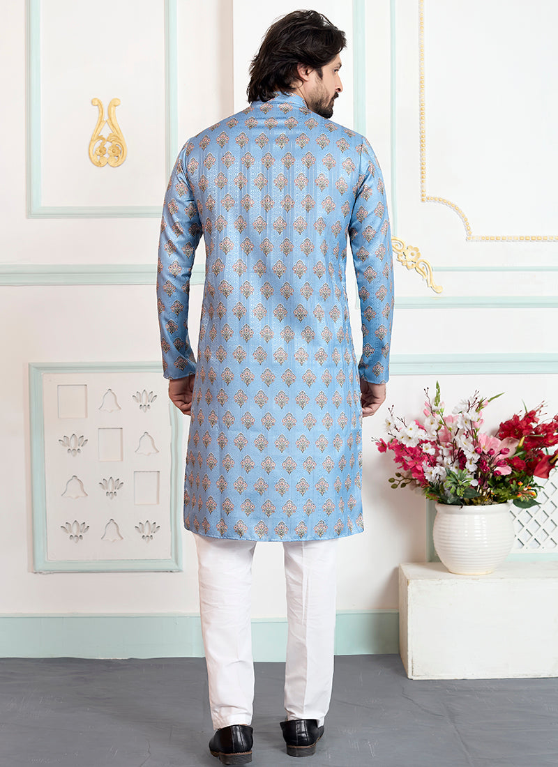 Blue Art Silk Pattern Pcs Festival Wear Readymade Kurta Pajama SW832963