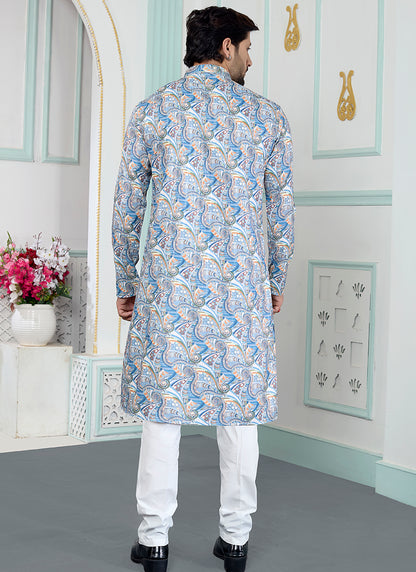 Blue Art Silk Pattern Pcs Festival Wear Readymade Kurta Pajama SW958518