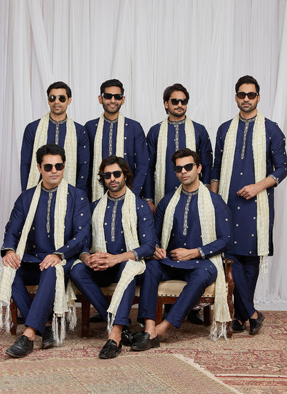 Blue Art Silk Patten Pcs Occasional Wear Readymade Kurta Pajama With Stole SW511286