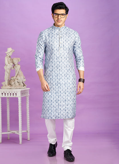 Blue Cotton Pintux Work Festival Wear Readymade Kurta Pajama SW797938