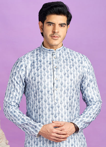 Blue Cotton Pintux Work Festival Wear Readymade Kurta Pajama SW797938