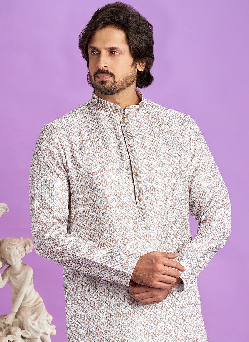 Brown Cotton Pintux Work Festival Wear Readymade Kurta Pajama SW502070