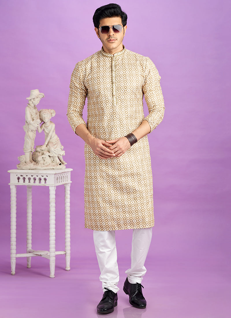 Brown Cotton Pintux Work Festival Wear Readymade Kurta Pajama SW113739