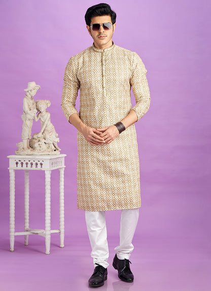 Brown Cotton Pintux Work Festival Wear Readymade Kurta Pajama SW113739