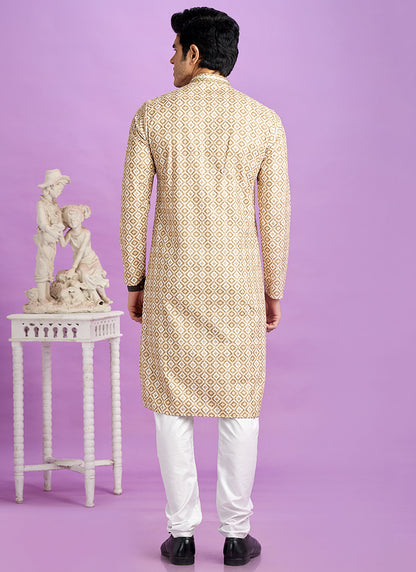 Brown Cotton Pintux Work Festival Wear Readymade Kurta Pajama SW113739