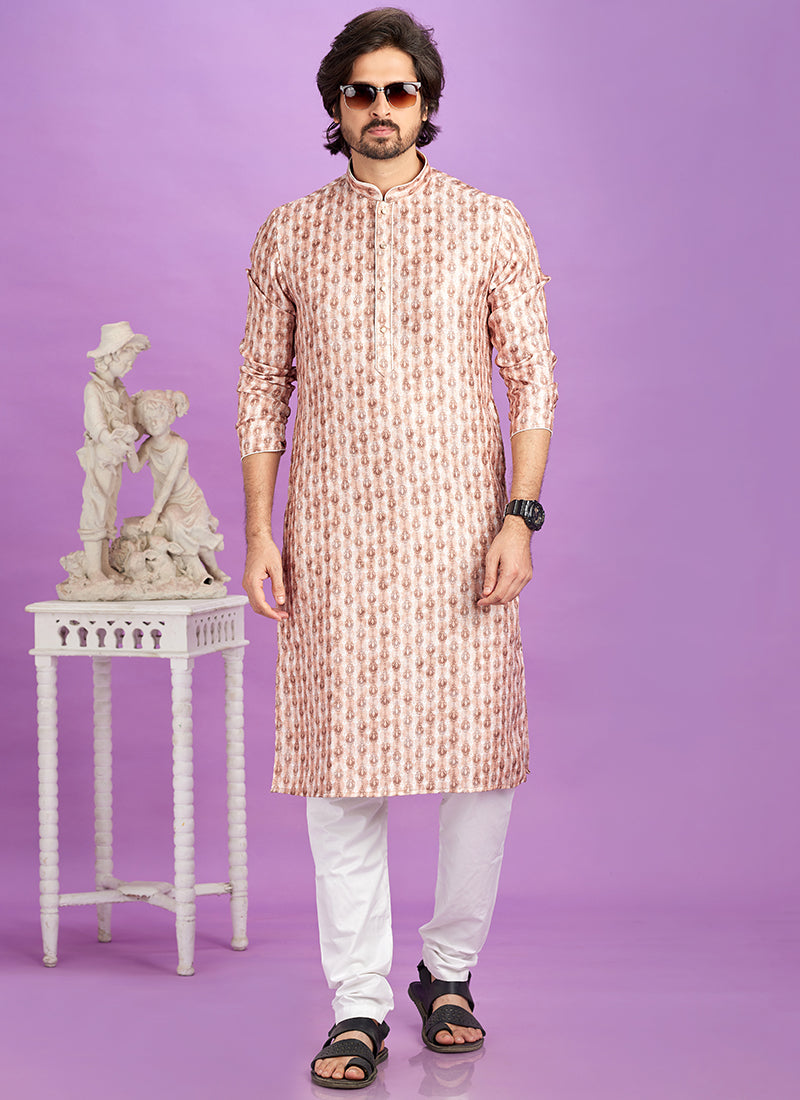 Brown Cotton Pintux Work Festival Wear Readymade Kurta Pajama SW199936