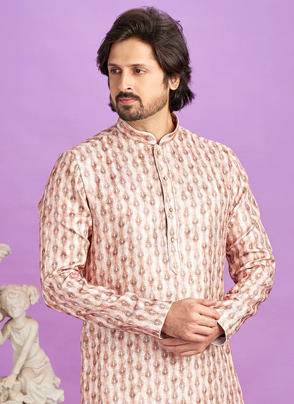 Brown Cotton Pintux Work Festival Wear Readymade Kurta Pajama SW199936