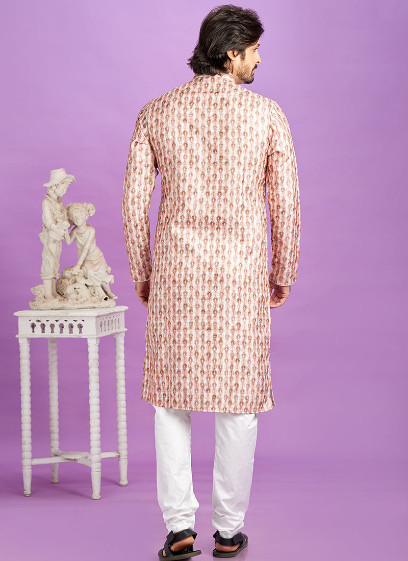 Brown Cotton Pintux Work Festival Wear Readymade Kurta Pajama SW199936
