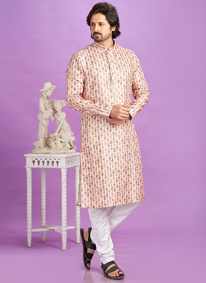 Brown Cotton Pintux Work Festival Wear Readymade Kurta Pajama SW199936