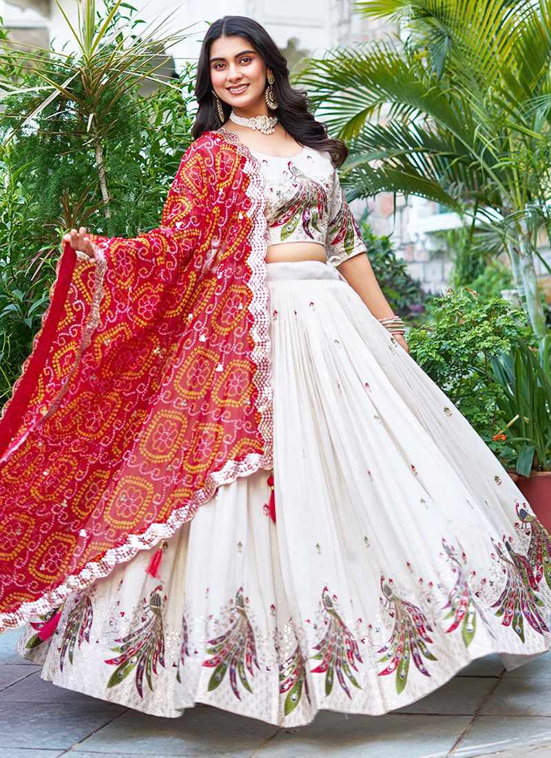 Tissue Silk Off White Festival Wear Sequins Work Readymade Lehenga Choli 386878