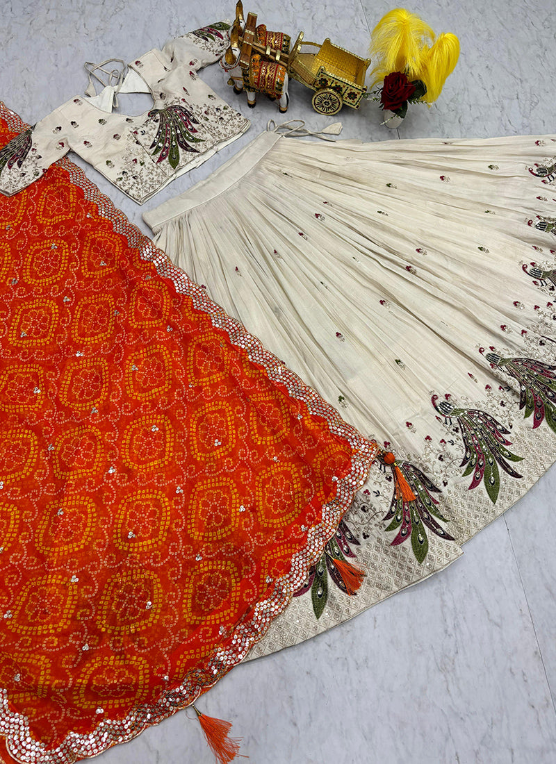 Tissue Silk Off White Festival Wear Sequins Work Readymade Lehenga Choli 386878