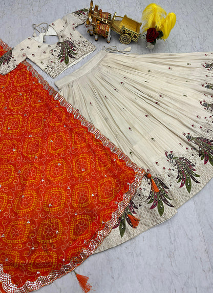 Tissue Silk Off White Festival Wear Sequins Work Readymade Lehenga Choli 386878