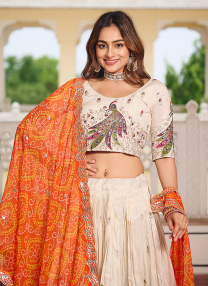 Tissue Silk Off White Festival Wear Sequins Work Readymade Lehenga Choli 386878