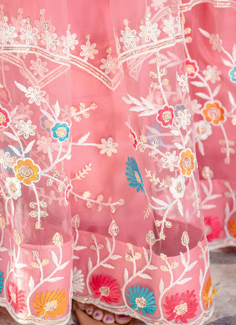 Baby Pink Soft Net Thread Embroidery Work Wedding Wear Lehenga Choli SW226821