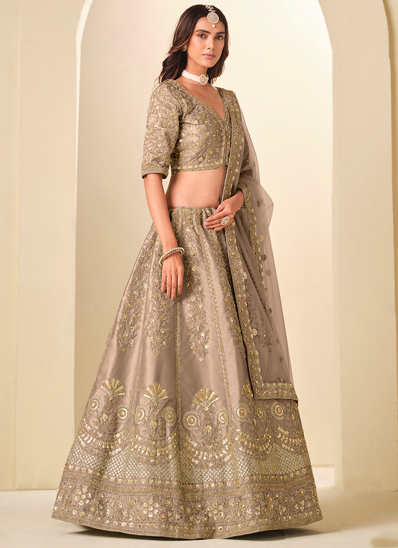 Beige Art Silk Embroidery Work Wedding Wear Lehenga Choli SW673000