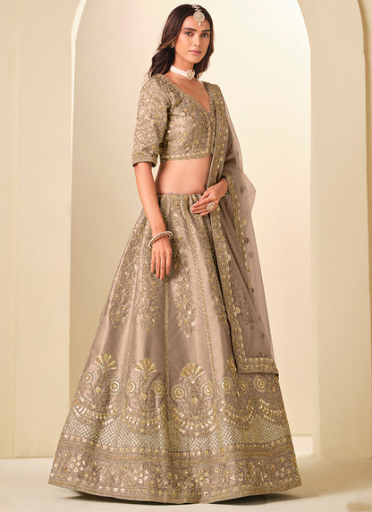 Beige Art Silk Embroidery Work Wedding Wear Lehenga Choli SW673000