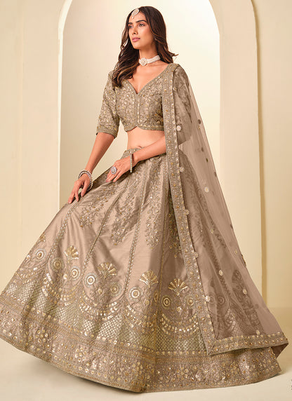 Beige Art Silk Embroidery Work Wedding Wear Lehenga Choli SW673000