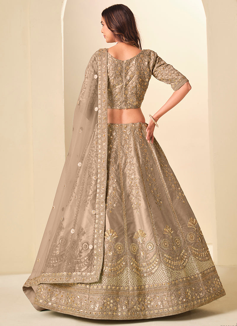 Beige Art Silk Embroidery Work Wedding Wear Lehenga Choli SW673000