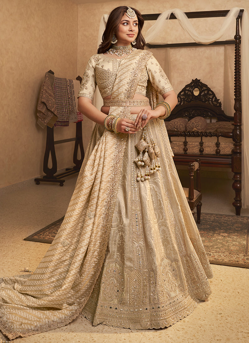 Beige Banarasi Silk Weaving Work Wedding Wear Wedding Lehenga Choli SW227405