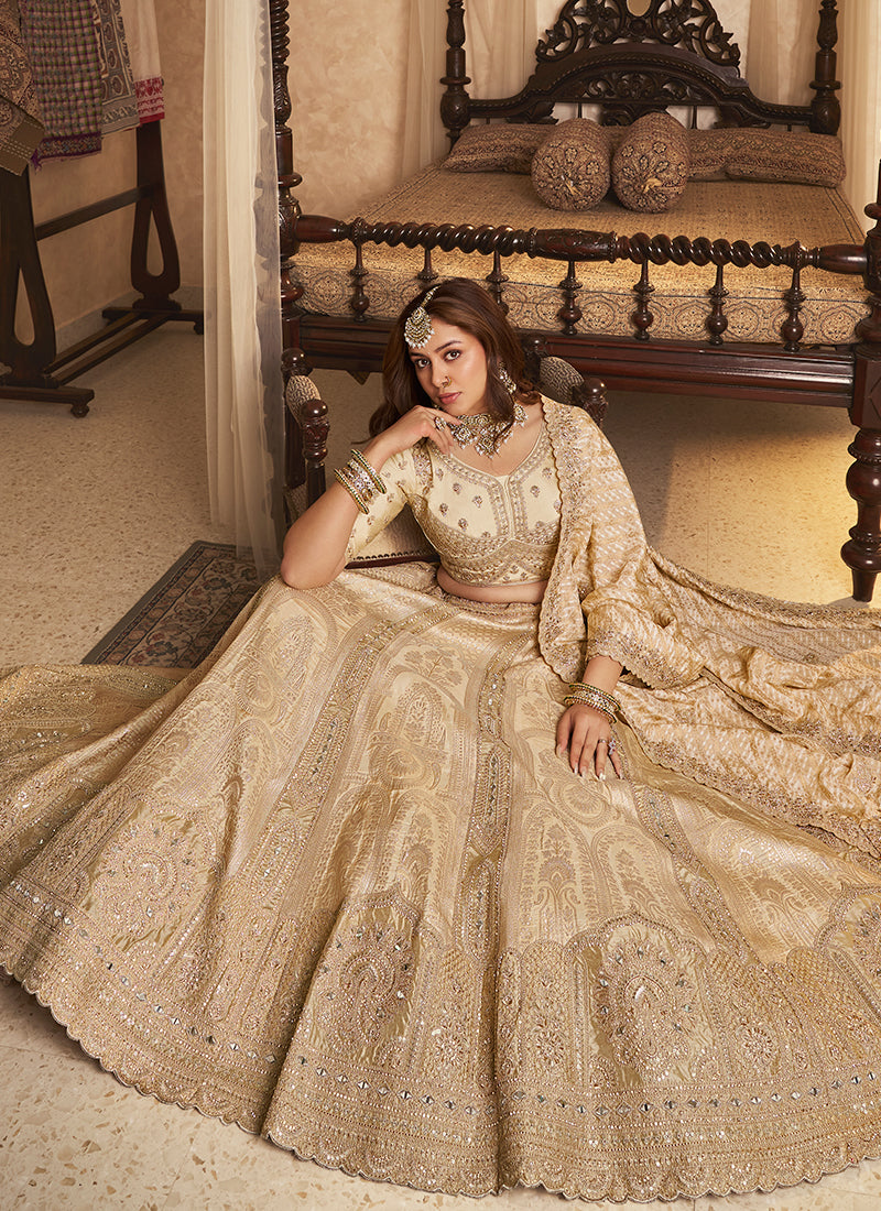 Beige Banarasi Silk Weaving Work Wedding Wear Wedding Lehenga Choli SW227405