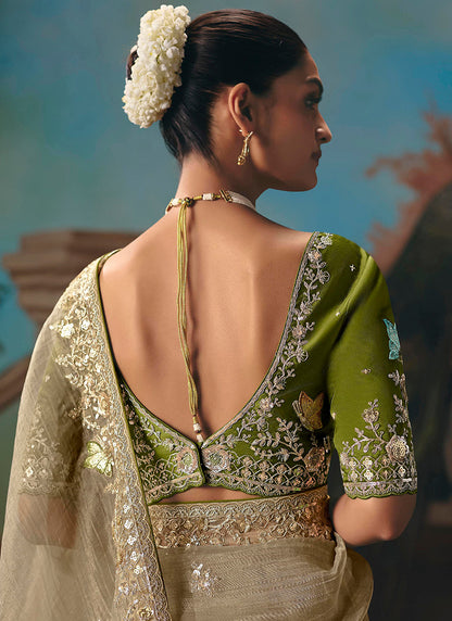 Beige Fancy Sequins Work  Wedding Wear Saree SW261685