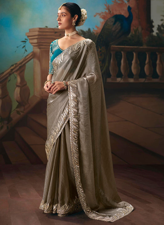 Beige Fancy Sequins Work  Wedding Wear Saree SW810718