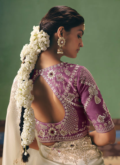 Beige Fancy Embroidery Work Wedding Wear Saree SW283695