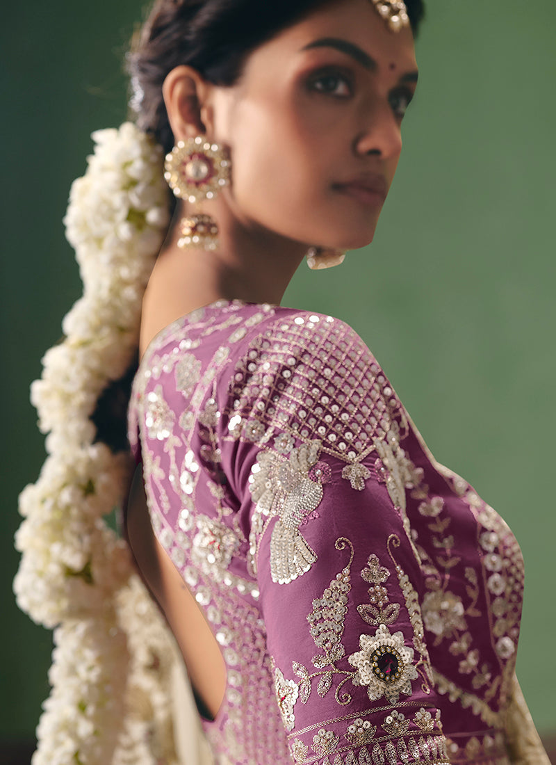 Beige Fancy Embroidery Work Wedding Wear Saree SW283695