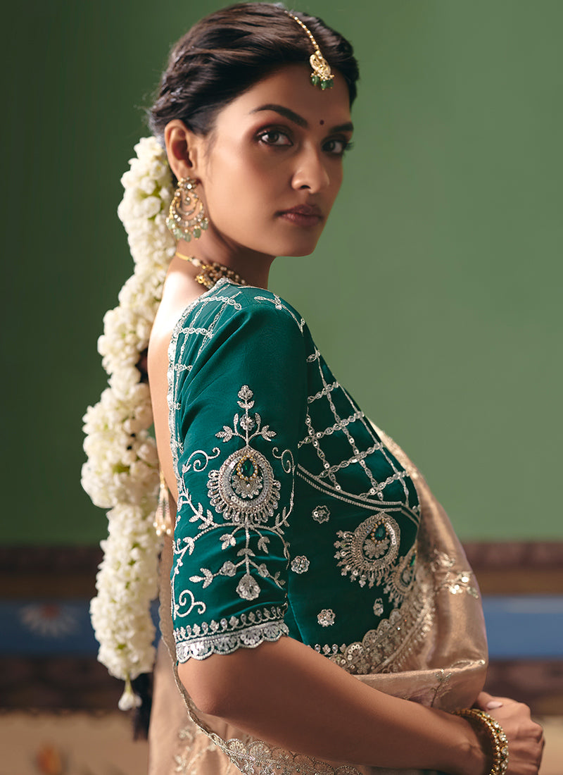 Beige Fancy Embroidery Work Wedding Wear Saree SW357518