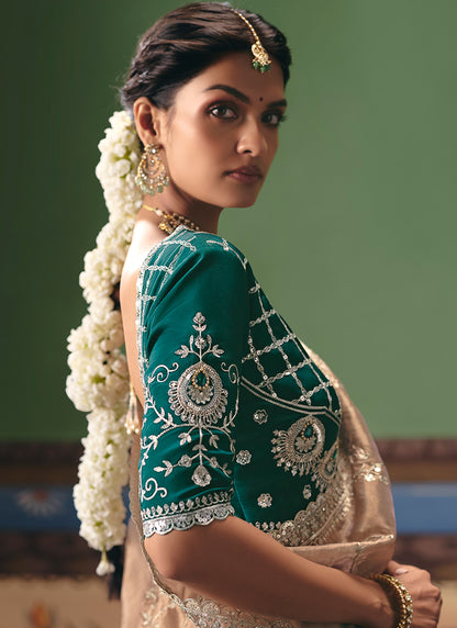 Beige Fancy Embroidery Work Wedding Wear Saree SW357518