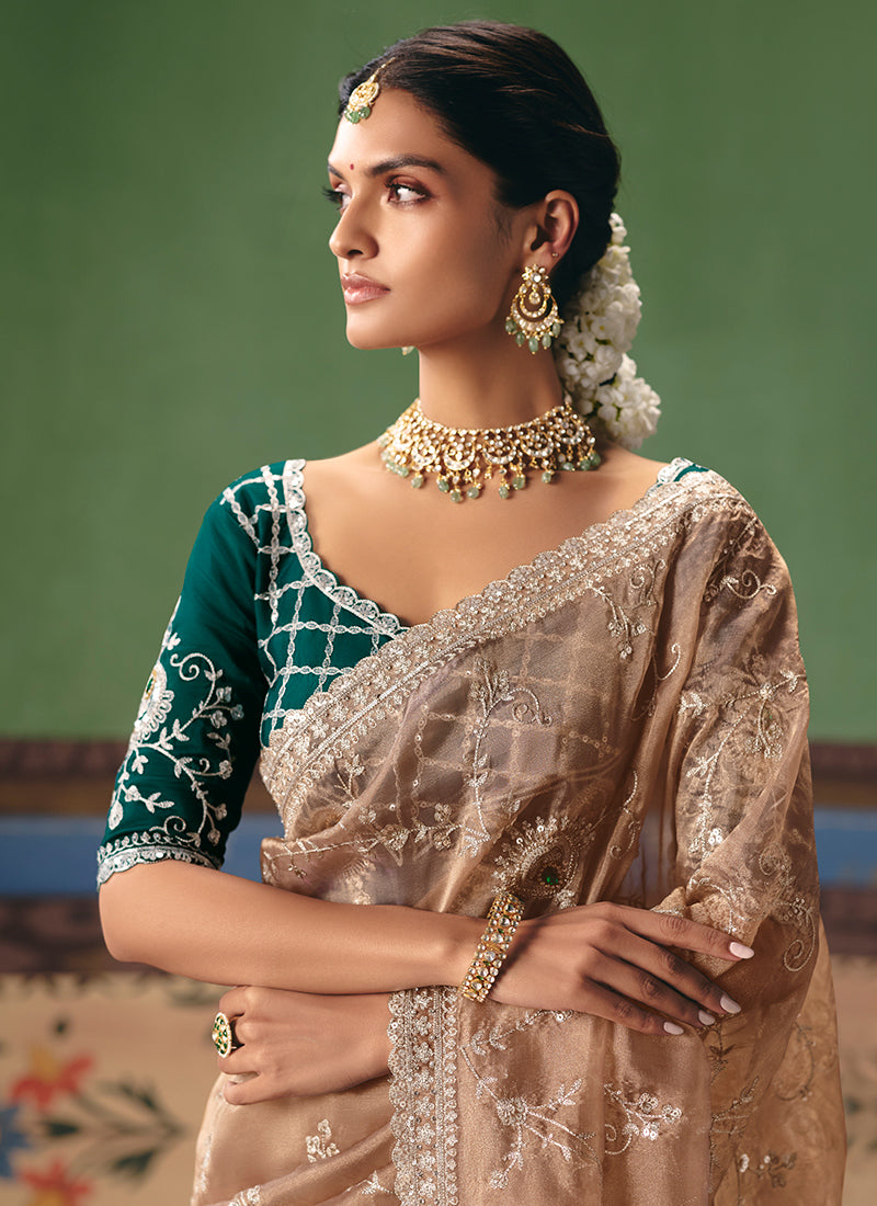 Beige Fancy Embroidery Work Wedding Wear Saree SW357518