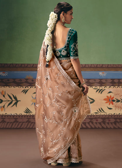 Beige Fancy Embroidery Work Wedding Wear Saree SW357518