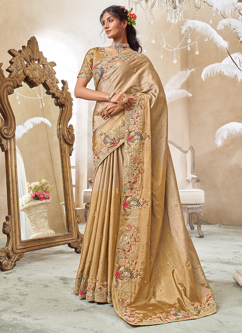 Beige Giraffe Viscose Silk Weaving Work Wedding Wear Wedding Saree SW280669