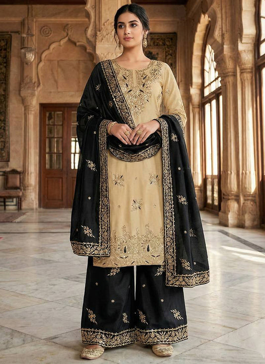 Beige Gmy Silk Sequins Work Festival Wear Readymade Salwar Suit SW224591