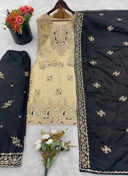 Beige Gmy Silk Sequins Work Festival Wear Readymade Salwar Suit SW224591