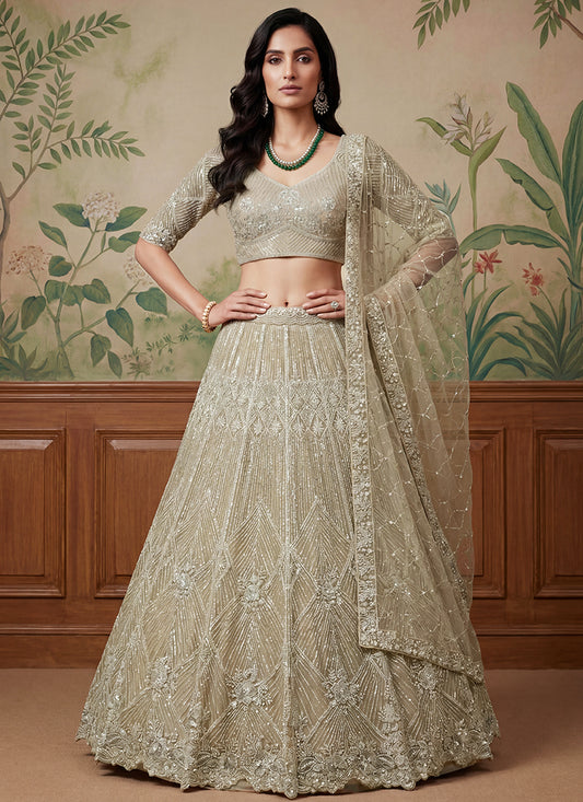 Beige Net Embroidery Work Bridal Wear Lehenga Choli SW552736