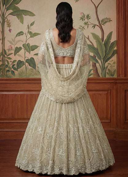 Beige Net Embroidery Work Bridal Wear Lehenga Choli SW552736